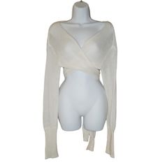 Size - X-Small/Small Very Sexy Sweater See Through Ptp - 21 Inches Length - 11 Inches Length Of Wraps - 37 Inches Fitted Wrap Crop Top For Fall, White Crop Top For Fall Day Out, White Tops For Winter Night Out, White Tops For Night Out In Winter, White Top For Night Out In Winter, Trendy White One Size Tops, White One Size Tops For Fall, One Size White Tops For Fall, Zara White V-neck Crop Top