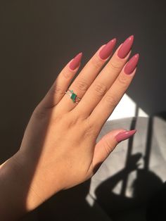 Acrylic Nails Almond Burgundy, Summer Nail Inspo Almond One Color, Solid Almond Acrylic Nails, Pink Nails On Pale Skin, Summer Acrylic Nails Plain Color, Elegant Almond Nails Classy Fall, Minimalist Nails Stiletto, New Job Nail Ideas, Blush Nails Almond