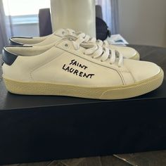 Ysl Sneakers White/Black. Excellent Condition. Ysl 61049aabee Ysl Sneakers, Shoes Ysl, Yves Saint Laurent Shoes, Ysl Shoes, Saint Laurent Shoes, Sneakers White, Yves Saint Laurent, White Black, Saint Laurent