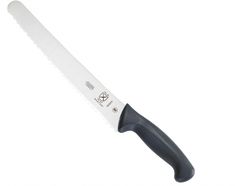 a large knife with a black handle on a white background