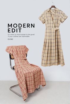 an image of a dress and chair with the words modern clothing on it's back