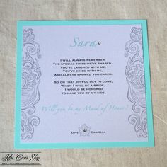 a card with the words sara written on it