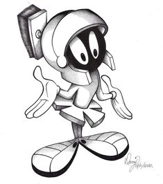 an ink drawing of marvin the martian