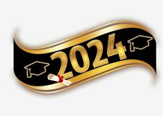 a graduation banner with the number twenty four in gold and black, on a white background