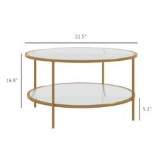 the measurements for a coffee table with glass top and metal frame, shown from the side