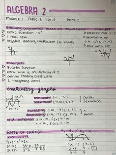 a piece of paper with writing on it that says,'algebra 2 module 1 topic 3 notes part 2