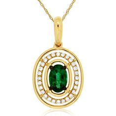 Royal 14K Yellow Gold Emerald & Diamond Pendant - 0.42 Carat Emerald, 0.09 Carat Diamond Total Weight Classic Yellow Gold Oval Emerald Necklace, Classic Oval Emerald Necklace In Yellow Gold, Oval Emerald Necklace With Diamond Accents For Formal Occasions, Formal Oval Emerald Necklace With Diamond Accents, Classic Oval Emerald Necklace, Classic Oval Emerald Necklace For May Birthstone, Classic Oval Green Emerald Necklace, Oval Emerald Necklace In Yellow Gold, Classic Green Oval Emerald Necklace