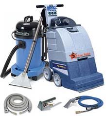 a blue and silver vacuum cleaner with tools