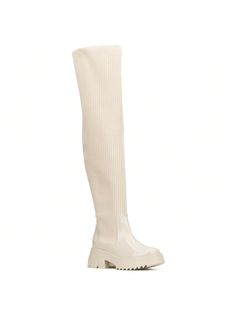 These eye-catching over-the-knee boots for women boast a luxe design, giving you both attitude and style. With a mixed material upper in knit and patent construction, these stylish lug sole boots have a pull-on style and best of all, a wide fit!

•Upper: 70% Fabric (Knit) 30% Faux Leather
•Outsole: 100% Rubber
•Heel Height: 2.5"
•Shaft Height: 26"
•Shaft Circumference: 22"Fashion To Figure Women's Odelia - Lug Sole - Wide Width Beige         Wide Fit Shoes, size features are:Bust: ,Length: ,Slee White Over-the-knee Boots For Winter, White Over-the-knee Winter Boots, Luxe Design, Lug Sole Boots, Fashion To Figure, Wide Fit Shoes, Wide Fit Boots, Boots For Women, Rubber Heels