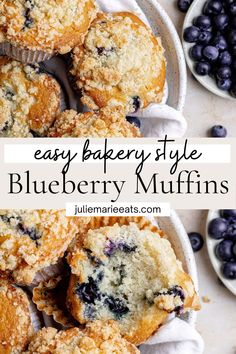 blueberry muffins in a white bowl on a table