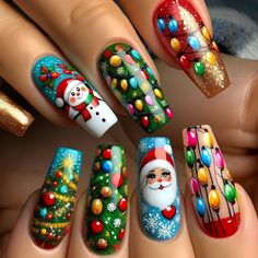 24pcs Festive Christmas Press-On Nails Set, Medium Length Ballet Shape With Santa, Snowman, Snowflakes, And Christmas Tree Designs, Mixed Color Glossy Finish Fake Nail Kit Color Tone: Mixed Color System Nail Shape: Ballet Nail Length: Middle Nail Pattern: Holiday Elements Nail Finishes: Glossy Turkey Nails, Christmas Manicure, Nagel Tips, Nail Forms, Xmas Nails, Christmas Nail Designs, Christmas Nail, Christmas Nail Art, Nail Accessories