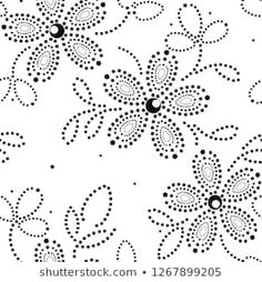 an abstract black and white pattern with dots in the shape of flowers on a white background