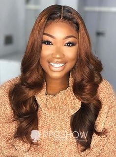 Middle Part Wavy Ginger Brown Ombre Lace Front Wigs - Buki003 Hair Color For Brown Skin, Feminine Hairstyles, Ginger Brown, Honey Brown Hair, Ombre Lace Front, Ombre Lace, Human Virgin Hair, Brown Wig, Brown Ombre