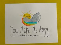 “You Make Me Happy” Infant rainbow art 100 Days Old Nicu Craft, Emotions Activities For Infants, Happy Birthday Infant Art, Nursery Rhymes Art For Toddlers, Cute Infant Crafts, Painting Ideas Toddlers, Nursery Rhyme Art For Toddlers