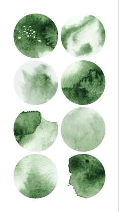 green watercolor circles are arranged in the shape of an abstract painting on white paper