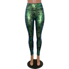 "**Due to SO MANY issues with USPS - we STRONGLY ENCOURAGE you to purchase the UPS Upgrade with your order located here: https://www.etsy.com/listing/926751536/ups-upgrade Made of stretchy green on black gilded metallic velvet - these high-waisted leggings will fit you perfectly, showing off your curves in a flattering way. The inseam measurements for these are 30\". If you need them shorter or longer, please say so in the comments! Womens Sizing (See below for instructions on where measurements Green Stretch Leggings For Night Out, Stretch Green Leggings For Night Out, Mermaid Couture, 80s Clothing, 80s Outfit, Velvet Leggings, Rave Festival, Womens Leggings, Pants Large