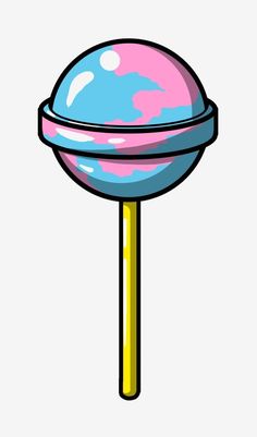 a cartoon lollipop with pink and blue swirls on it's top