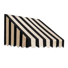 a black and white striped awning on a white background