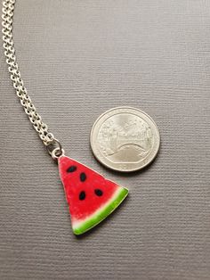 "Realistic Watermelon Necklace Pendant - Enamel NECKLACE CHAIN: - Silver Plated YOU CHOOSE YOUR CHAIN LENGTH - (Choose your chain length from \"drop down Menu\" tool - during checkout process) ☻More NATURE JEWELRY: https://www.etsy.com/shop/FashionCrashJewelry/search?search_query=nature&order=date_desc&view_type=gallery&ref=shop_search ☻Link to The ENTIRE SHOP: https://www.etsy.com/shop/FashionCrashJewelry?ref=shopsection_shophome_leftnav&ga_search_query=crystal%2Bnecklace INTERN Watermelon Colored Summer Jewelry Gift, Summer Watermelon Colored Jewelry For Gift, Handmade Watermelon Colored Jewelry For Gift, Handmade Watermelon-colored Jewelry Gift, Handmade Watermelon Colored Dangle Jewelry, Handmade Watermelon Color Dangle Jewelry, Summer Nickel Free Necklaces As Gift, Nickel-free Necklaces As Summer Gifts, Nickel Free Necklaces As Summer Gift