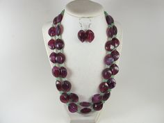 "Chunky purple  and forest green necklace, double strand statement green and purple necklace, beaded necklace, big purple green beads, fall statement jewelry BEST SELLER 2023 Fashion A bold and dramatic statement necklace featuring acrylic  dark amethyst beads and forest green beads. 3 strands, light weight. Silver  plated lobster clasp Contains small parts! Not for children! Choking Hazard! Measurements: 19\" (50 cm) plus 3 1/2\" extender Each piece of jewelry from my shop comes beautifully pac Turquoise Statement Jewelry, Purple Beaded Necklace, Green Statement Necklace, Dark Amethyst, Turquoise Statement Necklace, Autumn Necklace, Pearl Statement Necklace, Green Beaded Necklace, Necklace Big