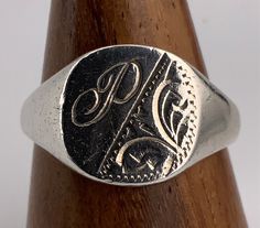 Vintage Initial Sterling Silver Fancy Signet Ring, UK Size W, US Size 11 1/4, EU Size 65, Fully Hallmarked Birmingham 1991, Front Max Width 13.7mm, Weight 6.55 Grams, Lovely Condition Vintage Sterling Silver Tarnish-resistant Signet Ring, Vintage Hallmarked Signet Ring Collectible, Vintage Gold-toned Sterling Silver Signet Ring, Ceremonial Hallmarked Sterling Silver Signet Ring, Victorian Hallmarked Silver Signet Ring, Signet Ring, Birmingham, Rings Statement, Statement Rings