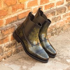 Materials: khaki crust patina Lining: black calf leather Sole: black Dainite Last: Zurigo - Rounded toe for fraditional English Look Year after year, Chelsea boots remain one of the most sought-after styles for men. Chelseas can be used in formal attire and casual wear alike, providing a sleek, polished look. This slip-on boot has been a classic for years.Artisan-Hand Made Patina: The technique used to achieve this artwork is known as ‘Anticatura’, which is the Italian word for antique finishing Patina Style, Designed Shoes, Mens Dress Boots, Custom Design Shoes, Male Style, Custom Made Shoes, Custom Boots, Hot Style, Chelsea Boots Men