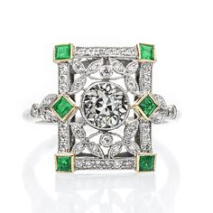 Old Cut Diamond Ring Princess Green Emerald French Country Rug, Small Engagement Rings, Real Diamond Rings, Art Deco Engagement, Deco Engagement Ring, Brilliant Earth, Antique Engagement Rings, European Cut Diamonds, Art Deco Era