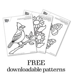 three free printable coloring pages with flowers and birds