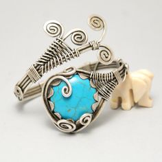 Looking for glorious unique bracelet for women? This turquoise cuff bracelet is perfect. This lightweight turquoise bracelet are a lovely addition to any wardrobe. It is suitable has an elegant, rustic look to it. This is really striking bracelet for every occasion. This turquoise cuff bracelet is formed using traditional wire wrapping techniques and has been oxidized to give it a more antique and magical look. I will cover it with special lacquer for metals. That will help to keep this bracelet Silver Wire Jewelry, Silver Bracelet For Women, Turquoise Silver Bracelet, Gemstone Cuff Bracelet, Jewerly Bracelets, Wire Wrapped Jewelry Diy, Silver Bracelets For Women, Jewelry Knots, Wire Wrapped Bracelet