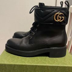 Used 2x Gucci Good Condition With Box Marmont Gg Leather Lace-Up Booties Black Size 39 Shoes Gucci, Gucci Marmont, Lace Up Booties, Gucci Shoes, Leather Lace, Black Booties, Lace Up Boots, Leather And Lace, Shoe Laces