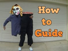 a person wearing a clown mask and holding a bag with the words how to guide on it