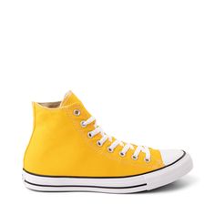 Yellow Canvas High-top Sneakers With Vulcanized Sole, Yellow Canvas Lace-up High-top Sneakers, Yellow Lace-up Canvas High-top Sneakers, Yellow High-top Sneakers With Rubber Toe Cap, Yellow High-top Canvas Sneakers, Yellow Converse High-top Sneakers With Rubber Sole, Yellow Converse High-top Sneakers, Yellow High-top Sneakers With Gum Sole, Yellow High-top Sneakers With Speckled Midsole