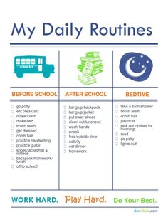 a poster with the words, my daily routine and other things to do in front of it