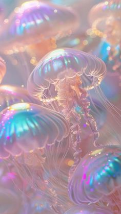 an image of jellyfish in the water with many bubbles on it's surface