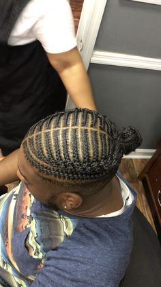 Braids For Males, Short Braided Hairstyles For Men, Men’s Braids With Fade Back, Mans Braid Hairstyle, Mens Bun Hairstyles, Male Braid Styles Full Head, Men Braid Styles Black, Man Braids Black Men