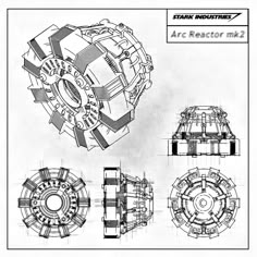 some drawings of different types of machinery and parts for the star wars character model sheet