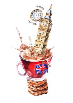 the big ben clock tower is on top of a cup of hot chocolate