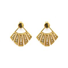 Pair Of 14k Yellow Gold Fan Style Earrings The Earrings Have Friction Backs. The Earrings Weigh 3.2 Grams.