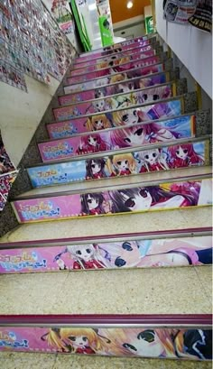 the stairs are decorated with anime characters