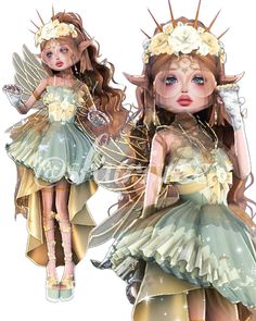 two dolls are dressed in fairy costumes