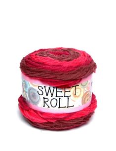 two skeins of red yarn with the words sweet roll on it