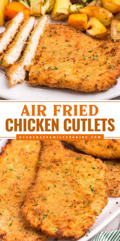 Air Fried Chicken Cutlets	Want more weeknight dinners for family? Here's an air fryer chicken recipe! This meat main dish is ready in just 20 minutes. Deliciously juicy while being crispy and golden, these easy air fried chicken cutlets are the BEST. Save this pin! Crunchy Air Fryer Chicken, Chicken Fried Chicken Air Fryer Recipe, Chicken Cutlet In Air Fryer, Italian Chicken In Air Fryer, Air Fried Chicken Cutlet Recipes, Chicken Cutlets Recipes Air Fryer, Air Fried Chicken Recipes Healthy, Fried Chicken Airfryer, Air Fryer Cutlets