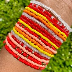 You will receive 10 assorted mixed fire color STRETCH STYLE seed bead bracelets. Bracelets will be chosen randomly and may/may not include the pictured selection.  This listing contains bracelets that STRETCH. Red Colorful Beaded Bracelets For Everyday, Red Beaded Bracelets With Letter Beads For Summer, Red Beaded Friendship Bracelets For Summer, Summer Red Beaded Bracelets With Letter Beads, Fire Color, Seed Bead Bracelet, Grab Bag, Bead Bracelets, Seed Bead Bracelets