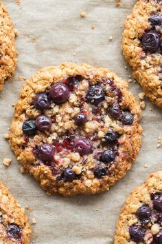 blueberry breakfast cookies on parchment paper with text overlay