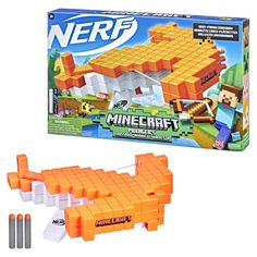 an orange and white building block set in front of a box