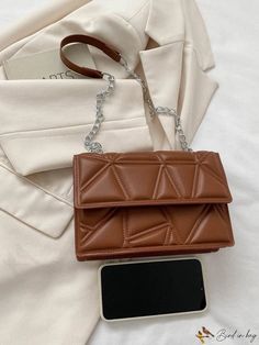 BirdinBag - Premium PU Crossbody Bag: Stylish Stitched Design with Flap Cover for Ladies Brown Quilted Tote Bag, Brown Quilted Rectangular Bag, Brown Quilted Shoulder Bag, Trendy Quilted Brown Bag, Brown Envelope Shoulder Bag With Removable Pouch, Bag Bag, Square Bag, Crossbody Bag, Square