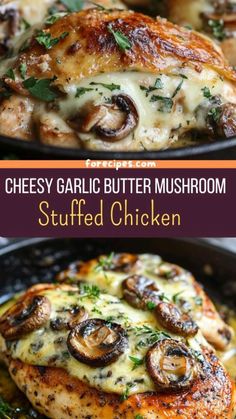 Stuffed Chicken Healthy, Garlic Butter Mushroom Stuffed Chicken, Mushroom Stuffed Chicken Breast, Mushroom Stuffed Chicken, Mushroom Stuffed, Garlic Butter Mushrooms, Chicken Healthy, Gourmet Dinner, Duck Recipes