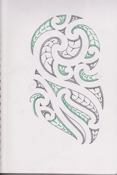 a notebook with an intricate design on the front and back cover, in green ink