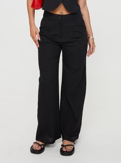 Sofi Pants Black Solid Linen Pants For Workwear, Business Casual Linen Bottoms, High-waisted Linen Pants For Business Casual, High Waist Linen Wide Leg Pants For Business Casual, Business Casual High Waist Linen Wide Leg Pants, Fleece Dress, Sweatshirt Set, Outerwear Outfit, Loungewear Sets