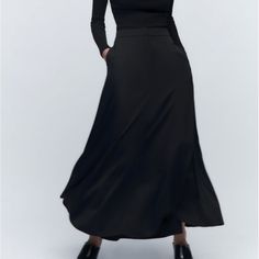 Zara Long Skirt Limited Edition Color-Black Size-Xl. Nwt Zara Denim Skirt, Belted Midi Skirt, Eyelet Maxi Dress, Ruffle Maxi Skirt, Satin Maxi Skirt, Silk Maxi Skirt, Long Denim Skirt, Black Pleated Skirt, Pleated Maxi Skirt